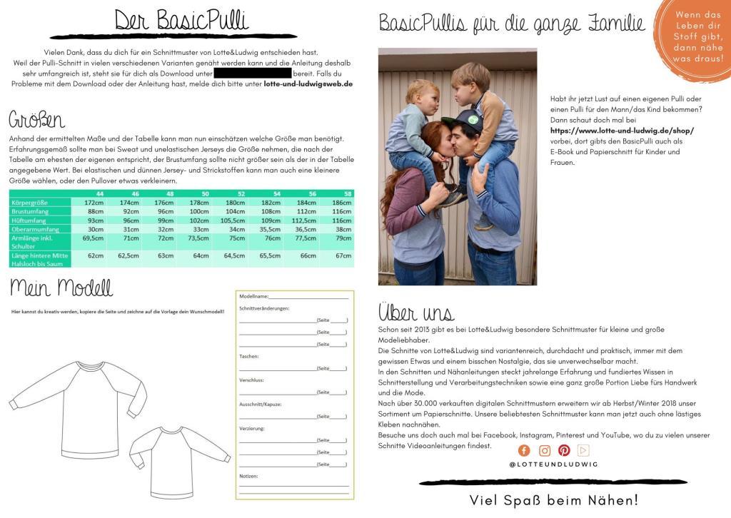 Papierschnittmuster Männer Basic- Pulli Gr. 44-58